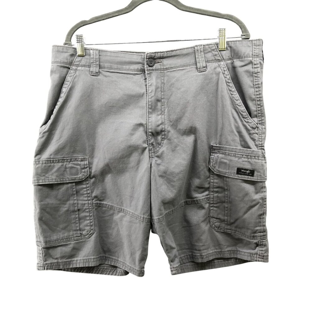 Wrangler Relaxed Fit Cargo Shorts Mens‎ Size 38x9 Gray Khaki Outdoors Utility